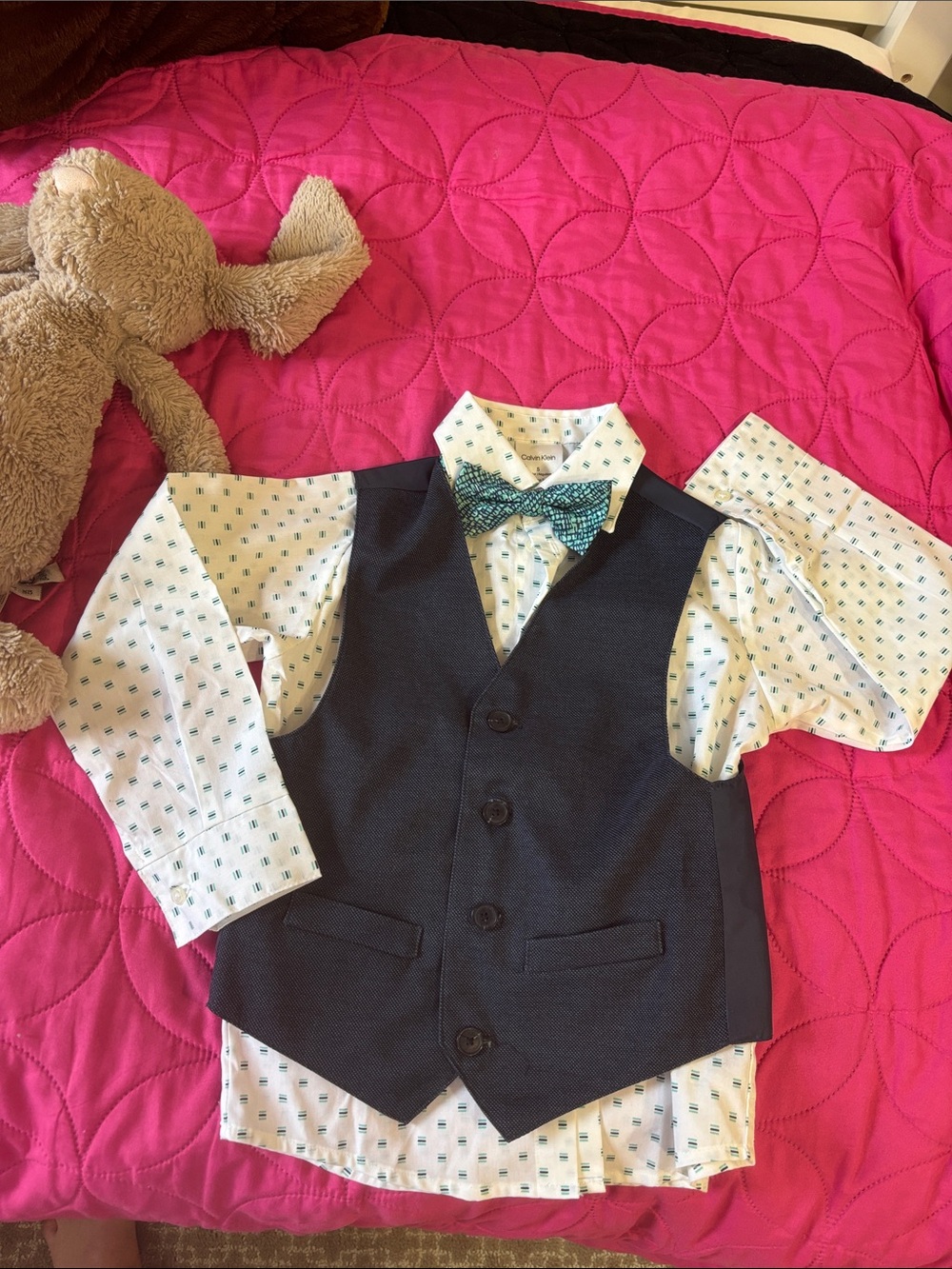 Calvin Klein Navy vest Set 4 pcs with Shirt and Bow Tie pants (pants was worn)